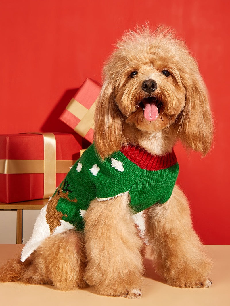 Cross Border Pet Clothes Santa Claus Sound Christmas Tree Car Elk Snowflake Gingerbread Man Dog Sweater Autumn Winter