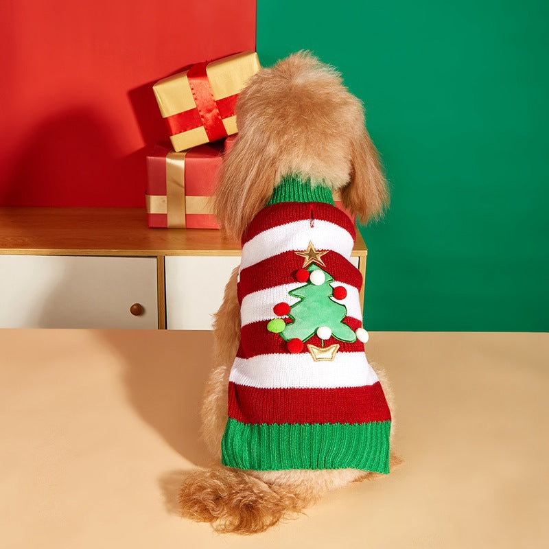 Cross Border Pet Clothes Santa Claus Sound Christmas Tree Car Elk Snowflake Gingerbread Man Dog Sweater Autumn Winter