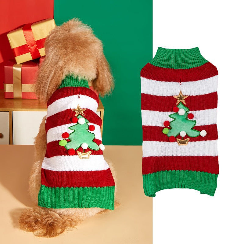 Cross Border Pet Clothes Santa Claus Sound Christmas Tree Car Elk Snowflake Gingerbread Man Dog Sweater Autumn Winter