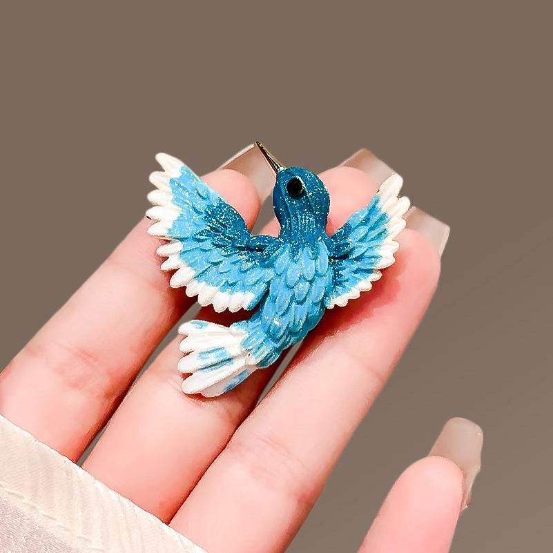 Guofeng Blue Wing Bird Brooch High-end Women's Temperament Retro Pin Coat Suit Corsage Design Creative Accessories