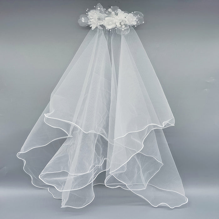 Bride and Bridesmaid White Pearl Overlay Double-Layer Veil Hair Comb Wedding Headdress Party Holiday Mesh Flower Set Hair Accessories