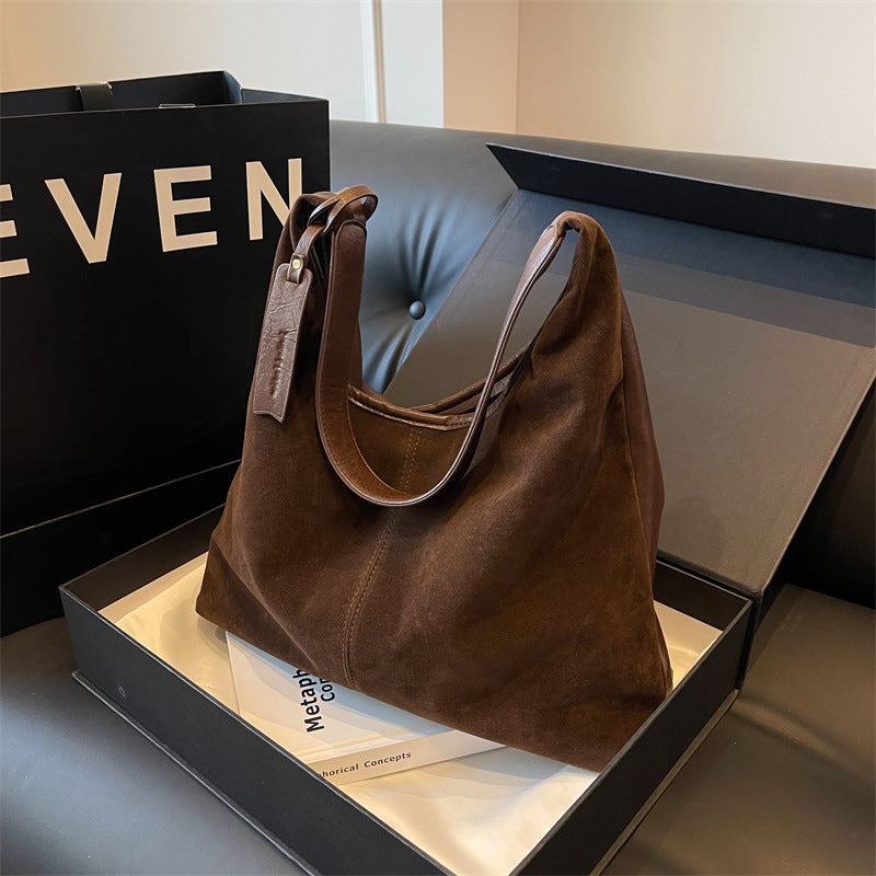 New Suede Shoulder Tote Bag, Fashionable, Simple, Lazy Style, Large Capacity Women's Handbag, Bucket Bag, Mommy Bag