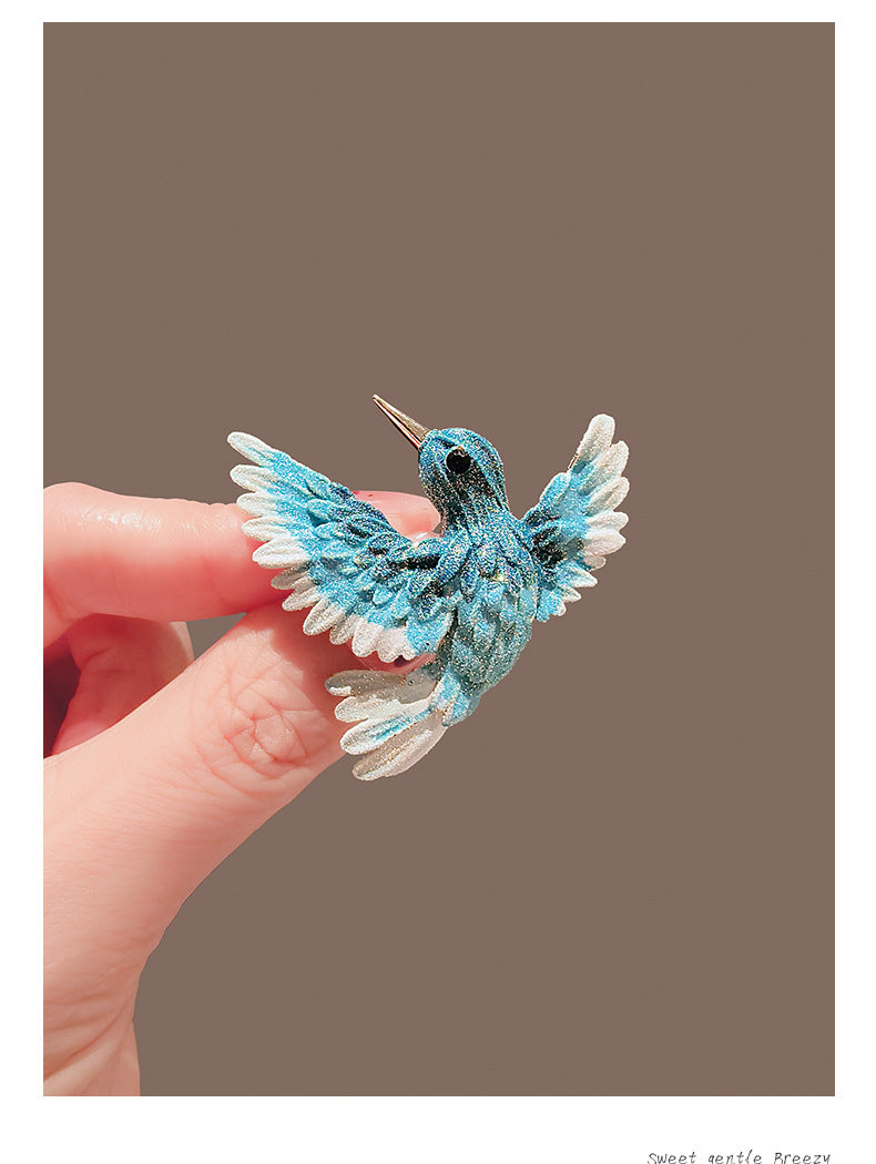Guofeng Blue Wing Bird Brooch High-end Women's Temperament Retro Pin Coat Suit Corsage Design Creative Accessories