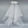 Bride and Bridesmaid White Pearl Overlay Double-Layer Veil Hair Comb Wedding Headdress Party Holiday Mesh Flower Set Hair Accessories