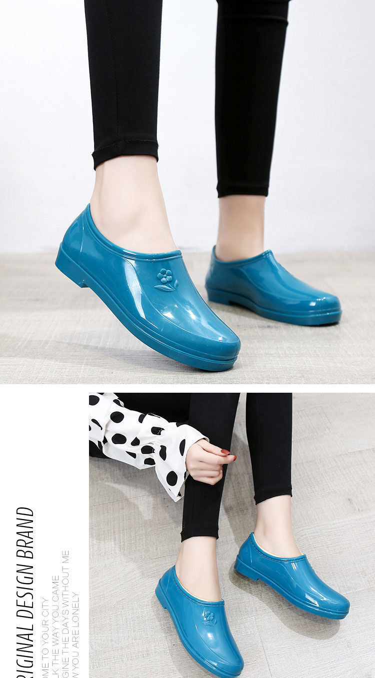 New Spring and Autumn Four Seasons Rain Shoes Women's Short Tube Shallow Mouth Waterproof Non-slip Water Shoes Women's Low-top Kitchen Work Outer Wear Rubber Shoes