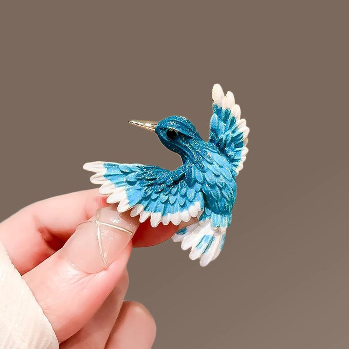 Guofeng Blue Wing Bird Brooch High-end Women's Temperament Retro Pin Coat Suit Corsage Design Creative Accessories