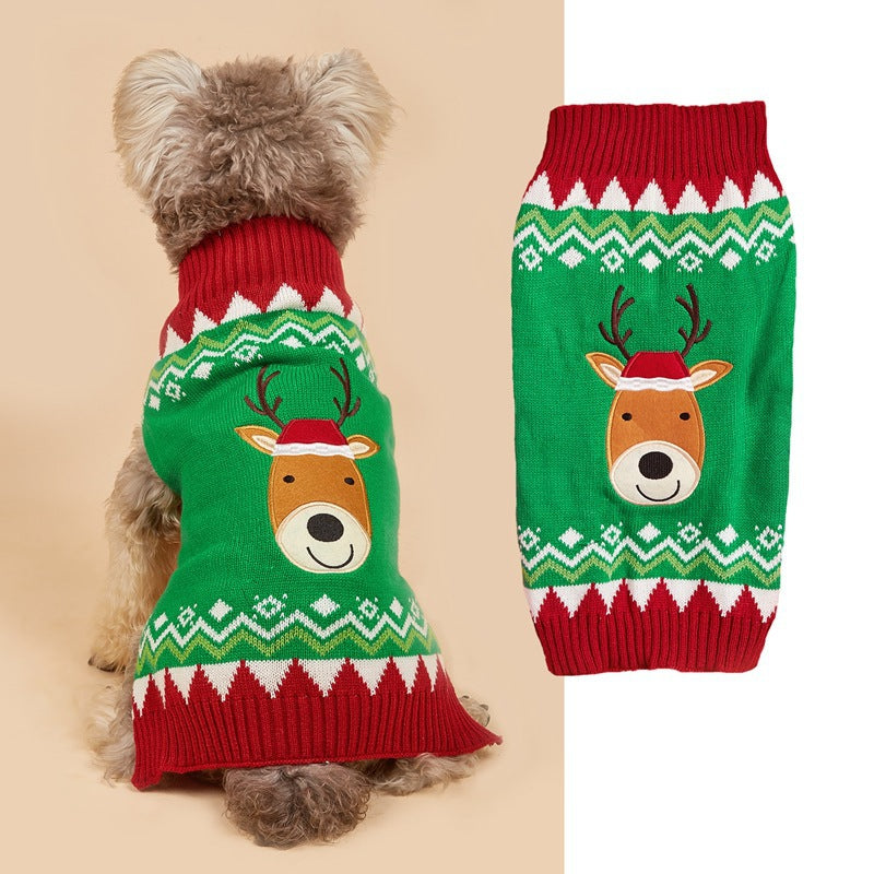 Cross Border Pet Clothes Santa Claus Sound Christmas Tree Car Elk Snowflake Gingerbread Man Dog Sweater Autumn Winter
