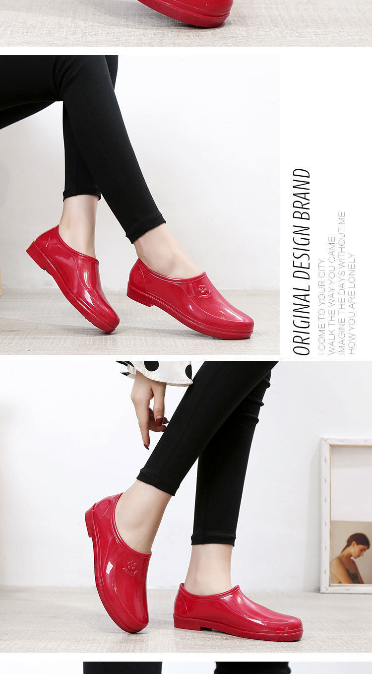 New Spring and Autumn Four Seasons Rain Shoes Women's Short Tube Shallow Mouth Waterproof Non-slip Water Shoes Women's Low-top Kitchen Work Outer Wear Rubber Shoes