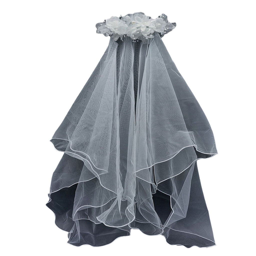 Bride and Bridesmaid White Pearl Overlay Double-Layer Veil Hair Comb Wedding Headdress Party Holiday Mesh Flower Set Hair Accessories