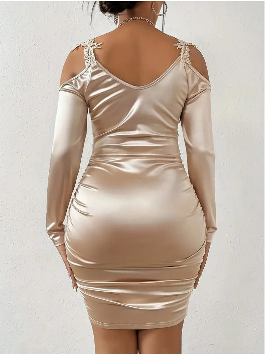 2025 cross-border Europe and the United States spring and autumn new satin elegant lace tight skirt pleated skirt