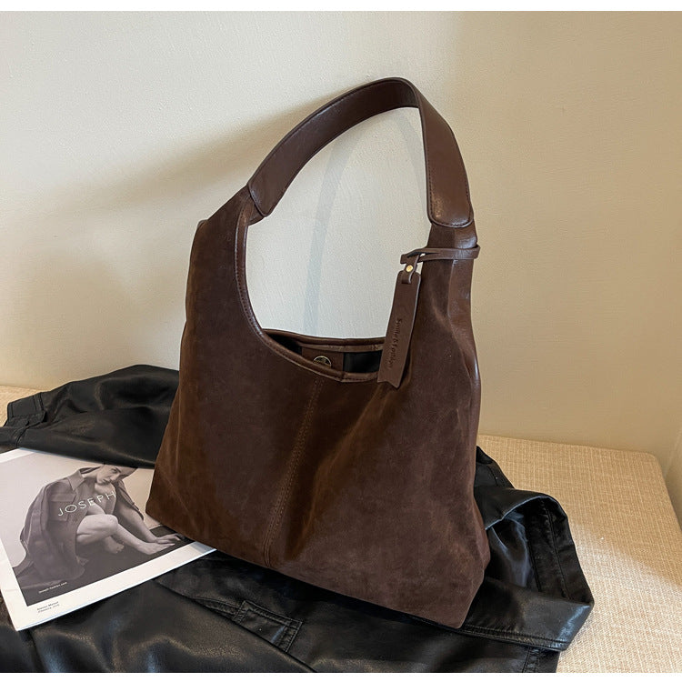 New Suede Shoulder Tote Bag, Fashionable, Simple, Lazy Style, Large Capacity Women's Handbag, Bucket Bag, Mommy Bag