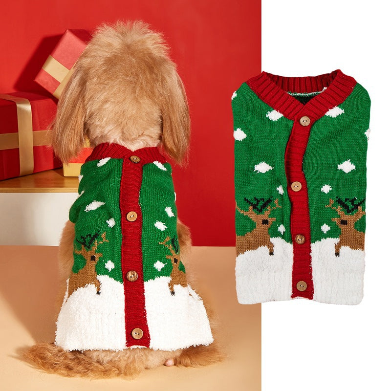 Cross Border Pet Clothes Santa Claus Sound Christmas Tree Car Elk Snowflake Gingerbread Man Dog Sweater Autumn Winter
