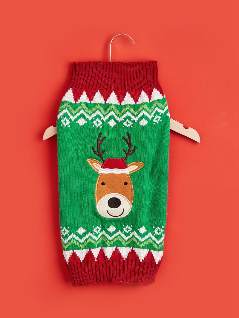 Cross Border Pet Clothes Santa Claus Sound Christmas Tree Car Elk Snowflake Gingerbread Man Dog Sweater Autumn Winter