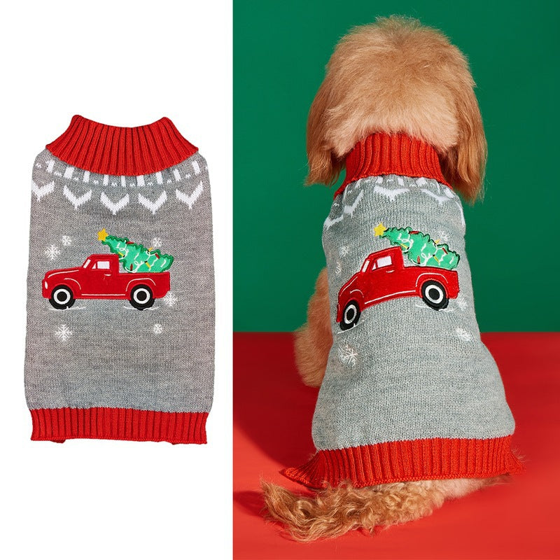 Cross Border Pet Clothes Santa Claus Sound Christmas Tree Car Elk Snowflake Gingerbread Man Dog Sweater Autumn Winter