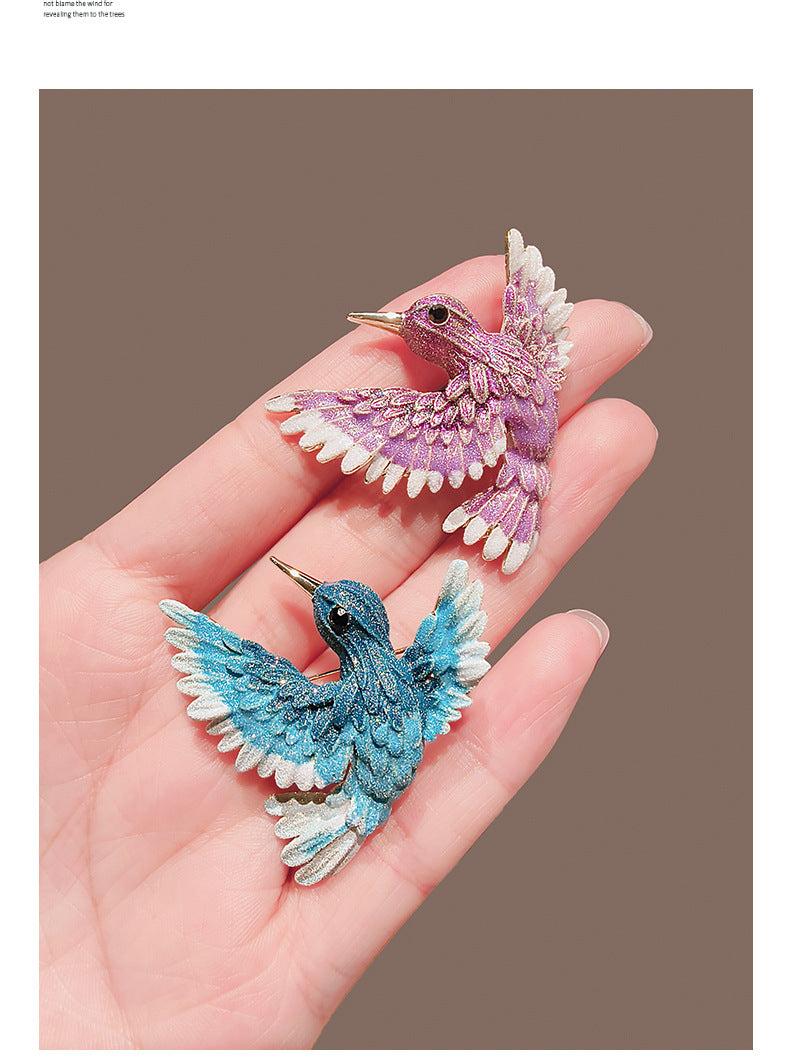 Guofeng Blue Wing Bird Brooch High-end Women's Temperament Retro Pin Coat Suit Corsage Design Creative Accessories