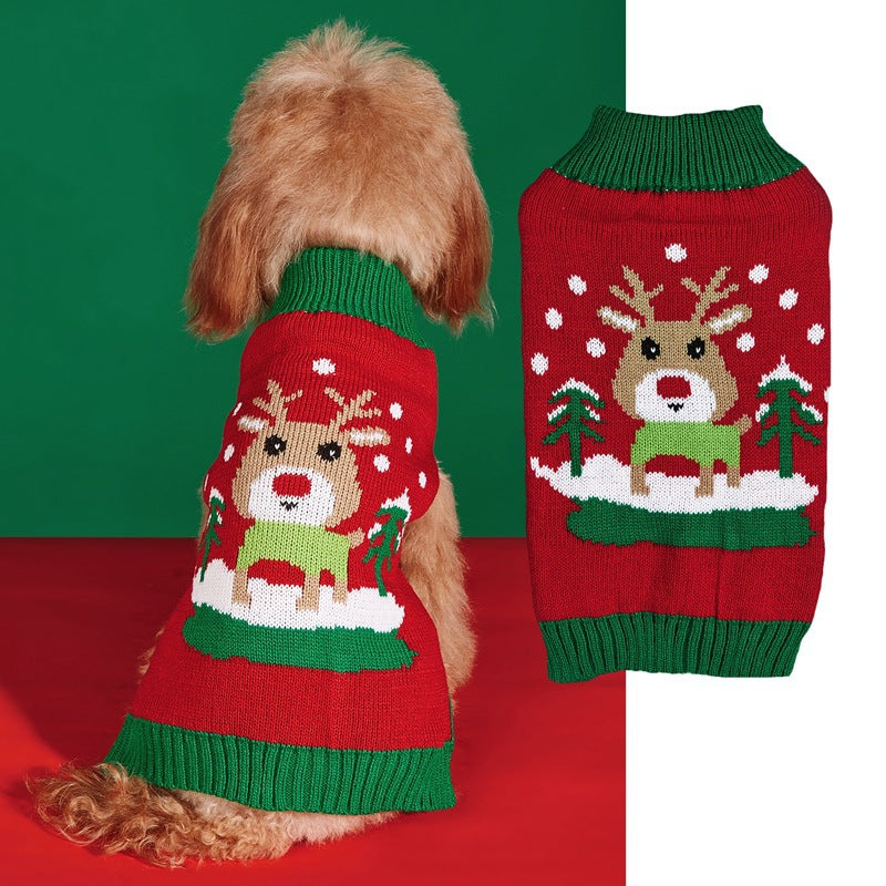 Cross Border Pet Clothes Santa Claus Sound Christmas Tree Car Elk Snowflake Gingerbread Man Dog Sweater Autumn Winter