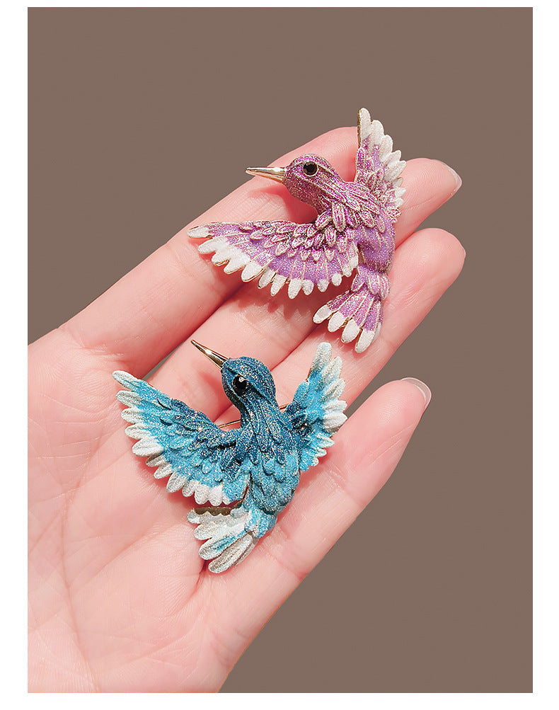 Guofeng Blue Wing Bird Brooch High-end Women's Temperament Retro Pin Coat Suit Corsage Design Creative Accessories
