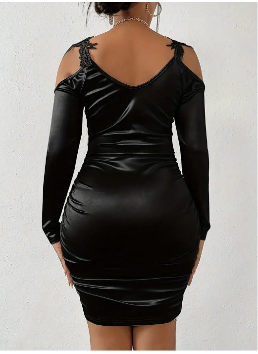 2025 cross-border Europe and the United States spring and autumn new satin elegant lace tight skirt pleated skirt