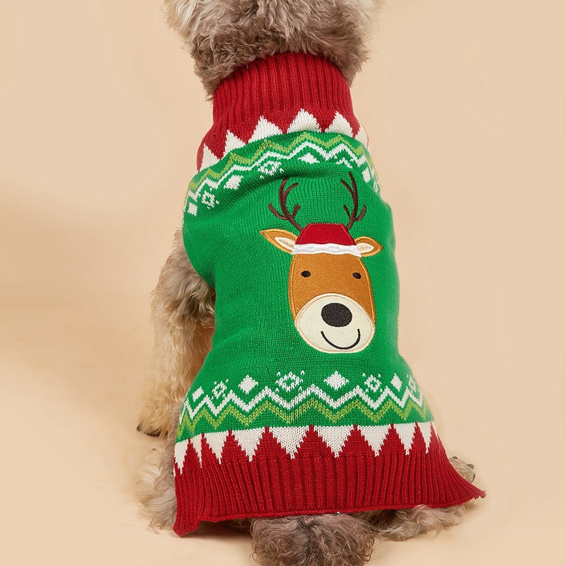 Cross Border Pet Clothes Santa Claus Sound Christmas Tree Car Elk Snowflake Gingerbread Man Dog Sweater Autumn Winter