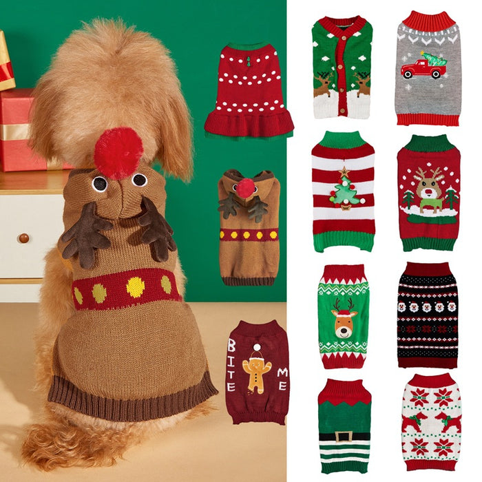 Cross Border Pet Clothes Santa Claus Sound Christmas Tree Car Elk Snowflake Gingerbread Man Dog Sweater Autumn Winter