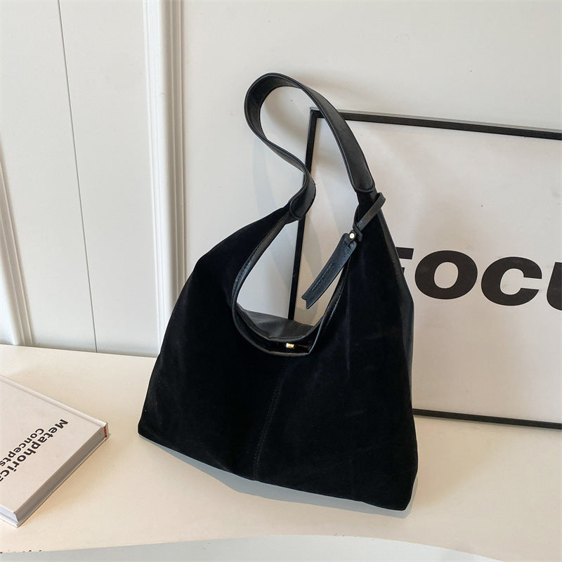 New Suede Shoulder Tote Bag, Fashionable, Simple, Lazy Style, Large Capacity Women's Handbag, Bucket Bag, Mommy Bag