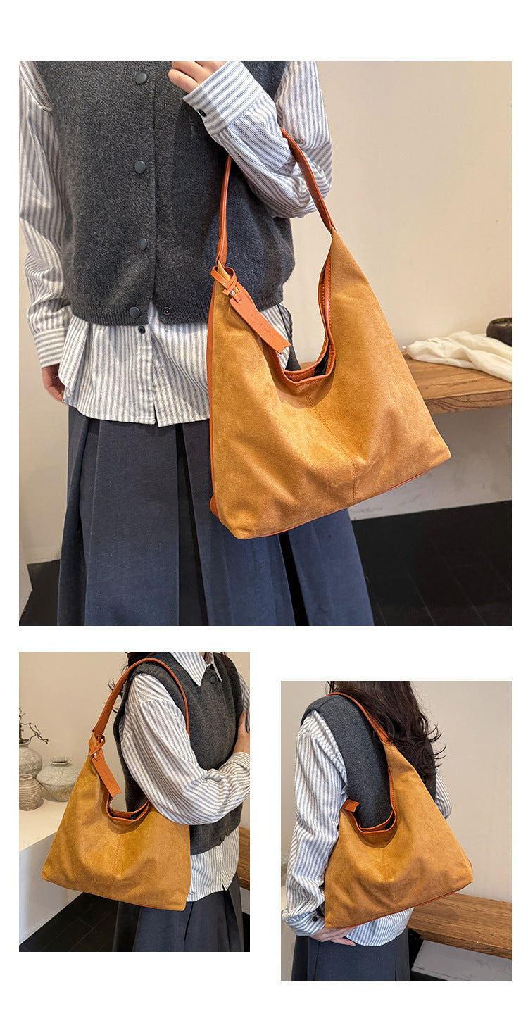 New Suede Shoulder Tote Bag, Fashionable, Simple, Lazy Style, Large Capacity Women's Handbag, Bucket Bag, Mommy Bag