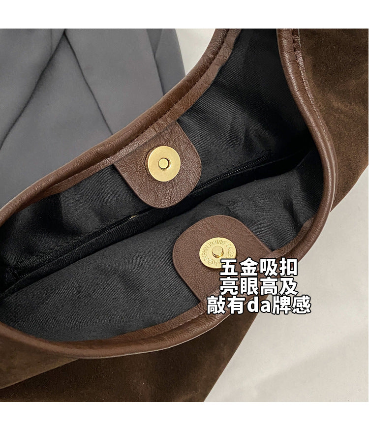 New Suede Shoulder Tote Bag, Fashionable, Simple, Lazy Style, Large Capacity Women's Handbag, Bucket Bag, Mommy Bag