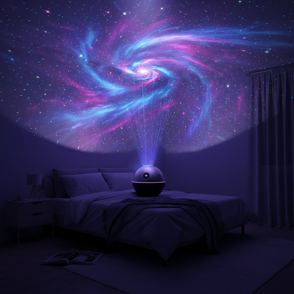 RGB galaxy projector night light with colorful star and nebula projection